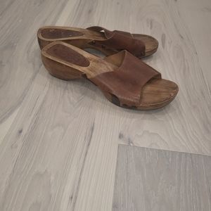 Michael Kors boho leather and wooden clogs